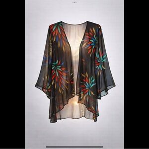 All Hours Sheer Chiffon Kimono Cover-Up | Abstract Leaf Print | Size L